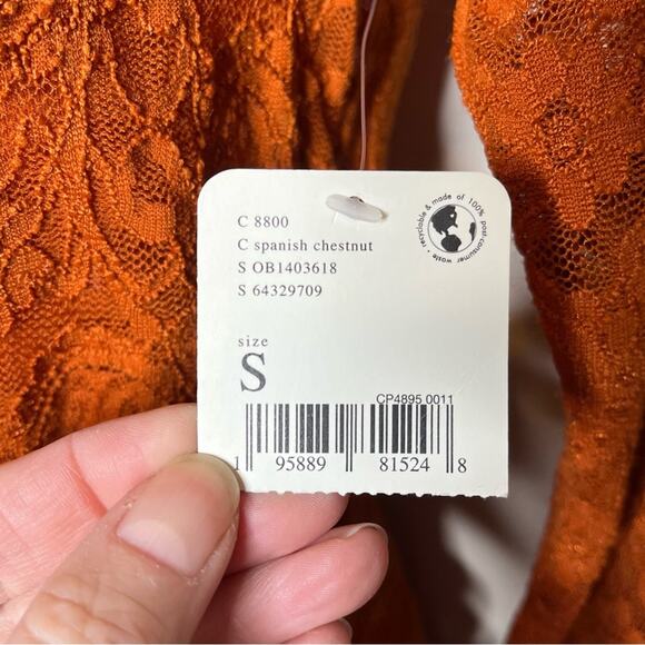 NWT FREE PEOPLE bohemian Pearl Lace Faux Wrap Spanish Chestnut Brown Sz Small - Picture 5 of 9